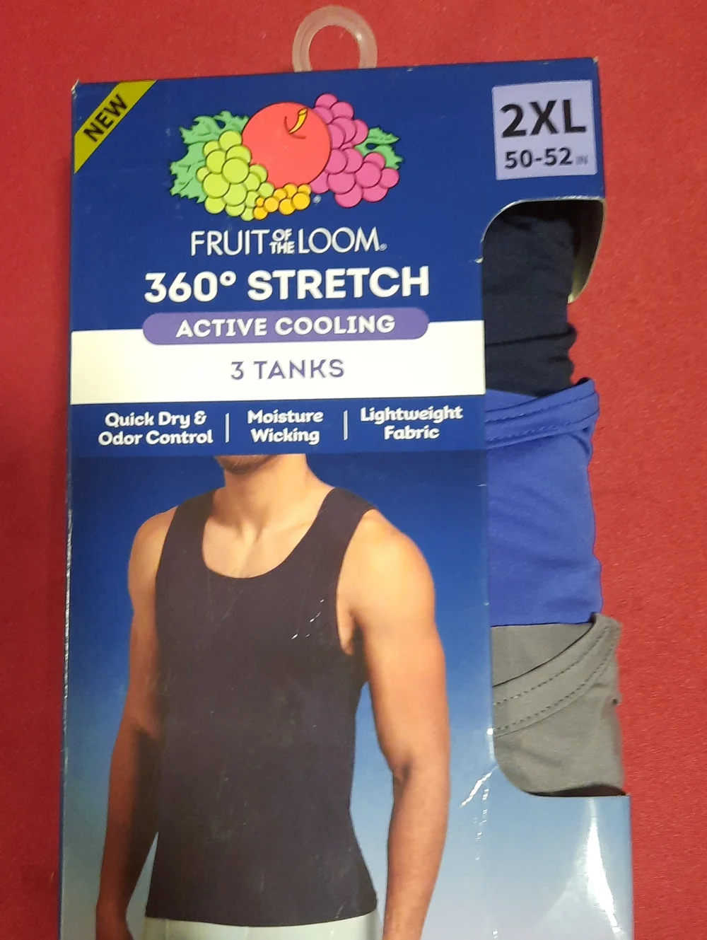Fruit of the Loom 360 Stretch 3-Pack Active Cooling Tanks Black, Blue, Gray 2XL